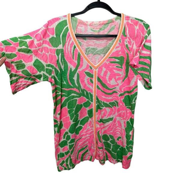 Lilly Pulitzer Bonita Cover Up Dress Tunic V Neck Mini Cotton Pink Green Size XS - Picture 4 of 10